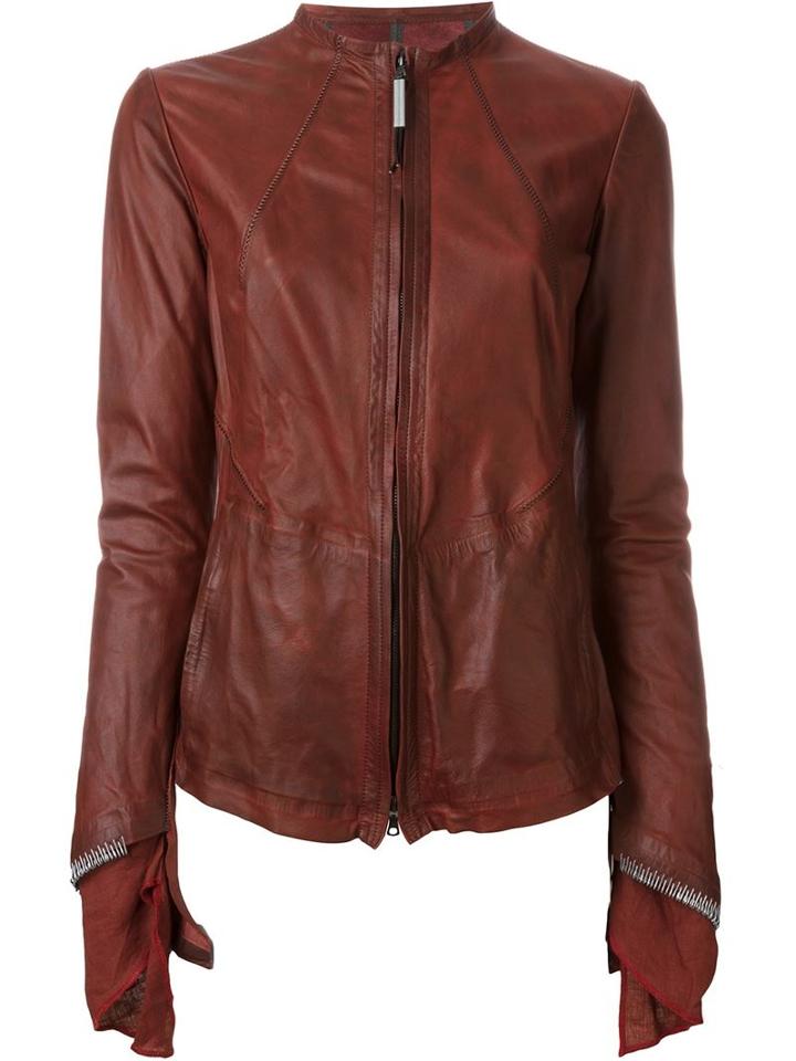 Isaac Sellam Experience Zip Jacket, Women's, Size: M, Red, Calf Leather/linen/flax
