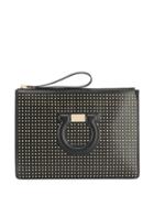 Salvatore Ferragamo Gancini Logo Studded Clutch - Black