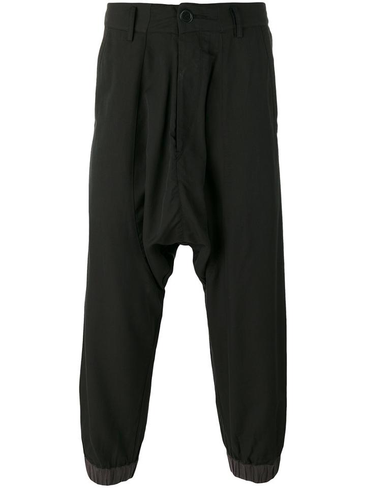 Ziggy Chen Drop-crotch Cropped Trousers, Men's, Size: Large, Black, Cotton/viscose/linen/flax