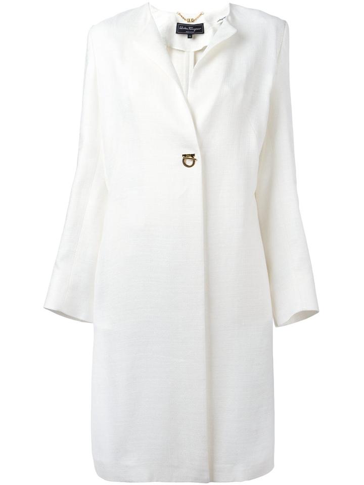 Salvatore Ferragamo Fitted Coat, Women's, Size: 42, White, Silk/linen/flax