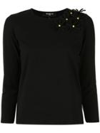 Paule Ka Floral-embellished Fitted Top - Black
