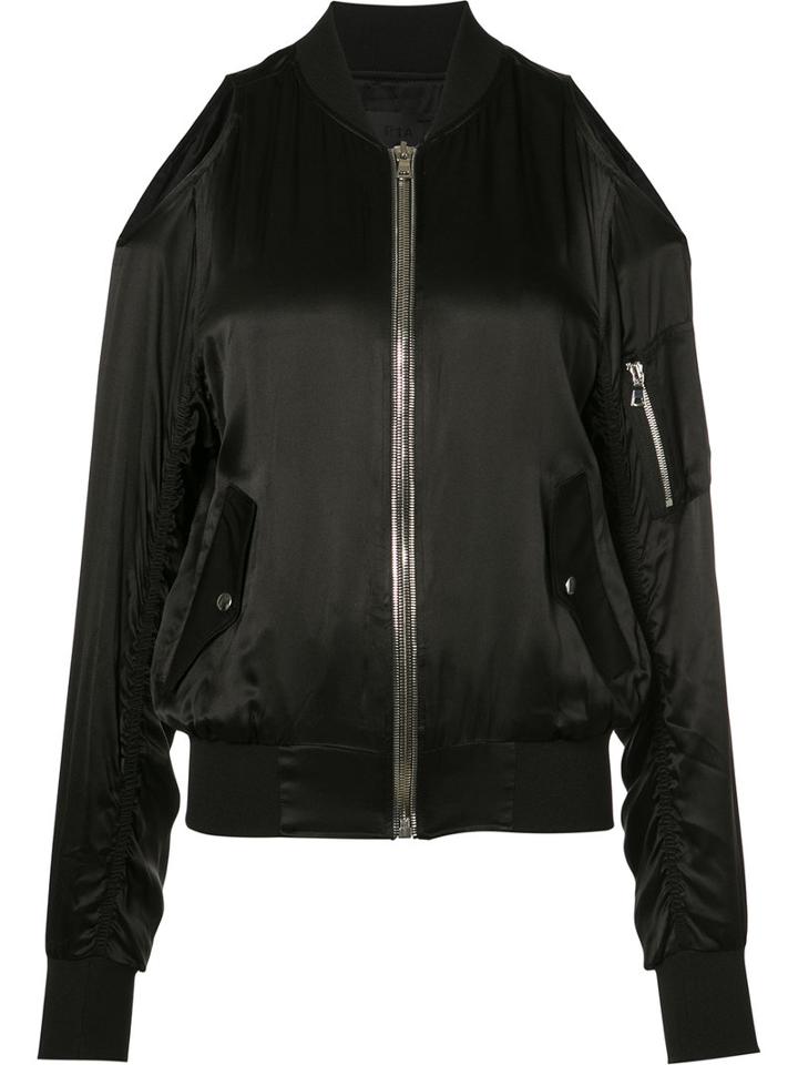 Rta Open Shoulder Bomber Jacket, Women's, Size: Medium, Black, Silk