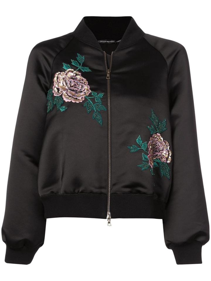 Josie Natori Embroidered Bomber Jacket - Black