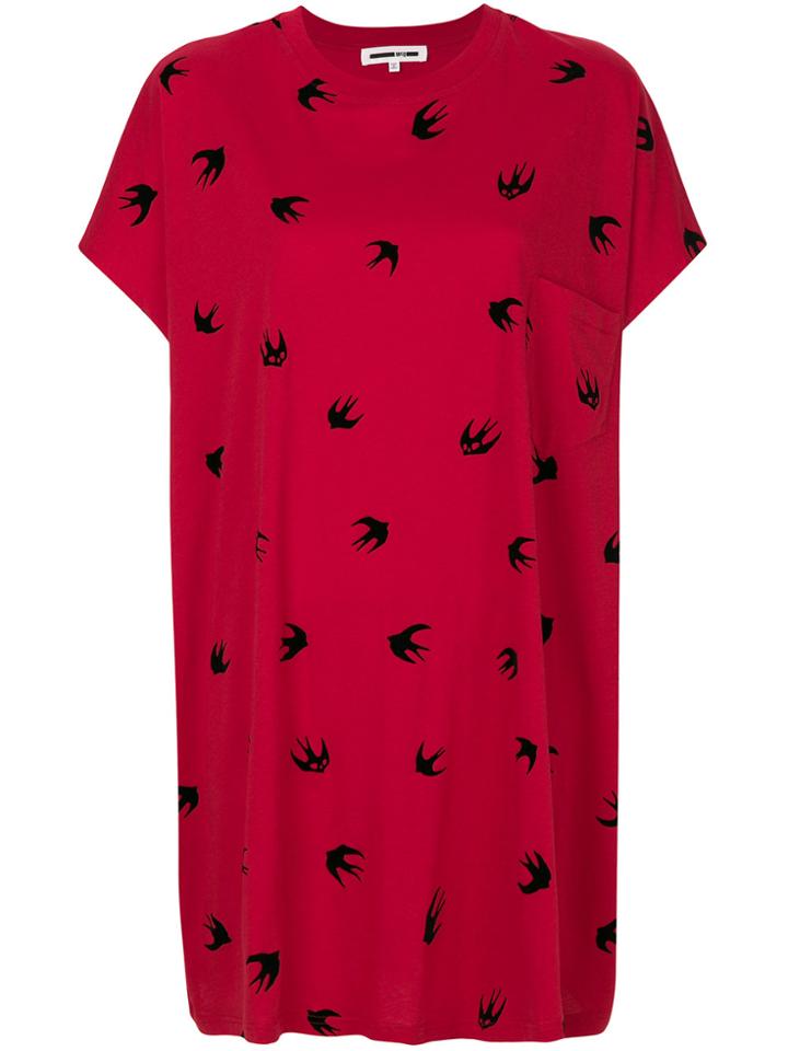 Mcq Alexander Mcqueen Swallow Print T-shirt Dress - Red
