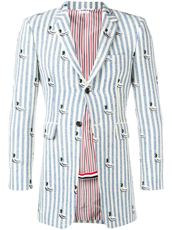 Thom Browne Duck Embroidery Stripe Sport Coat - Blue