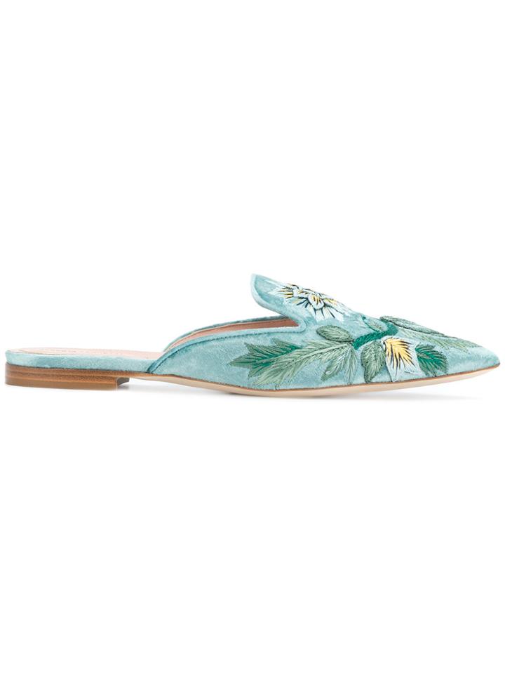 Alberta Ferretti Embroidered Floral Mules - Blue