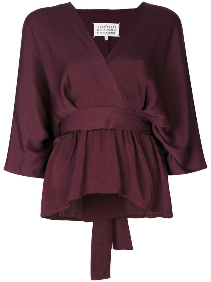 Maison Margiela - Tie Waist V-neck Blouse - Women - Silk/viscose - 44, Pink/purple, Silk/viscose