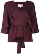 Maison Margiela - Tie Waist V-neck Blouse - Women - Silk/viscose - 44, Pink/purple, Silk/viscose