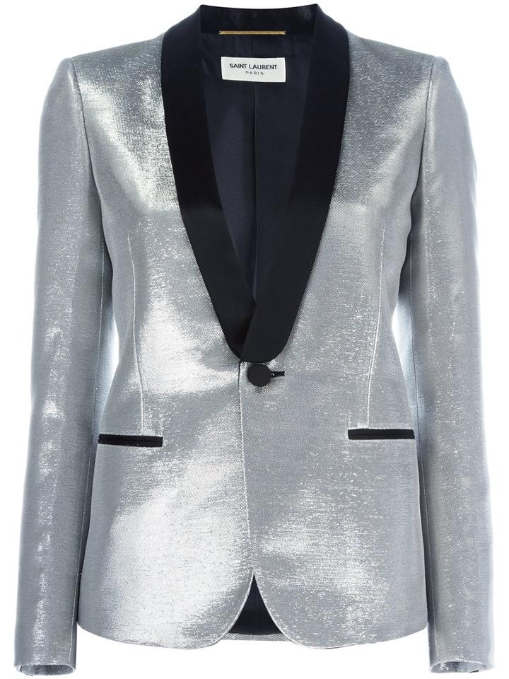 Saint Laurent Le Smoking Jacket, Women's, Size: 36, Grey, Cotton/acetate/lurex/cotton