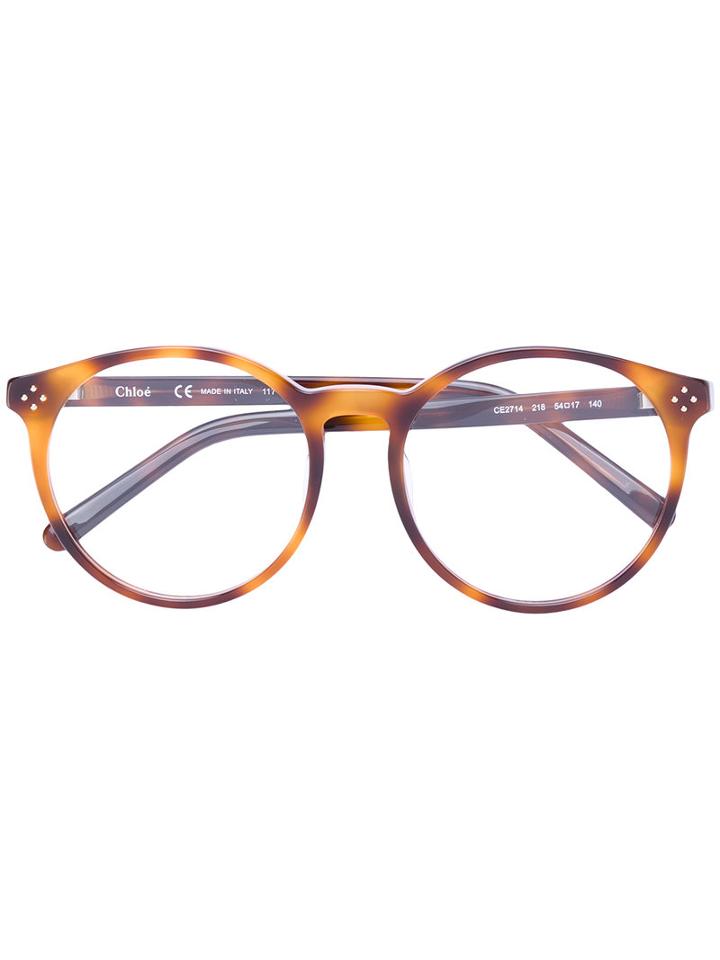 Chloe Eyewear - Round Frame Glasses - Women - Acetate - 54, Brown, Acetate