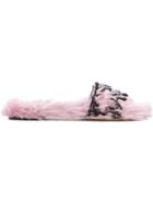 Alberta Ferretti Fur Embellished Flat Sandals - Pink & Purple