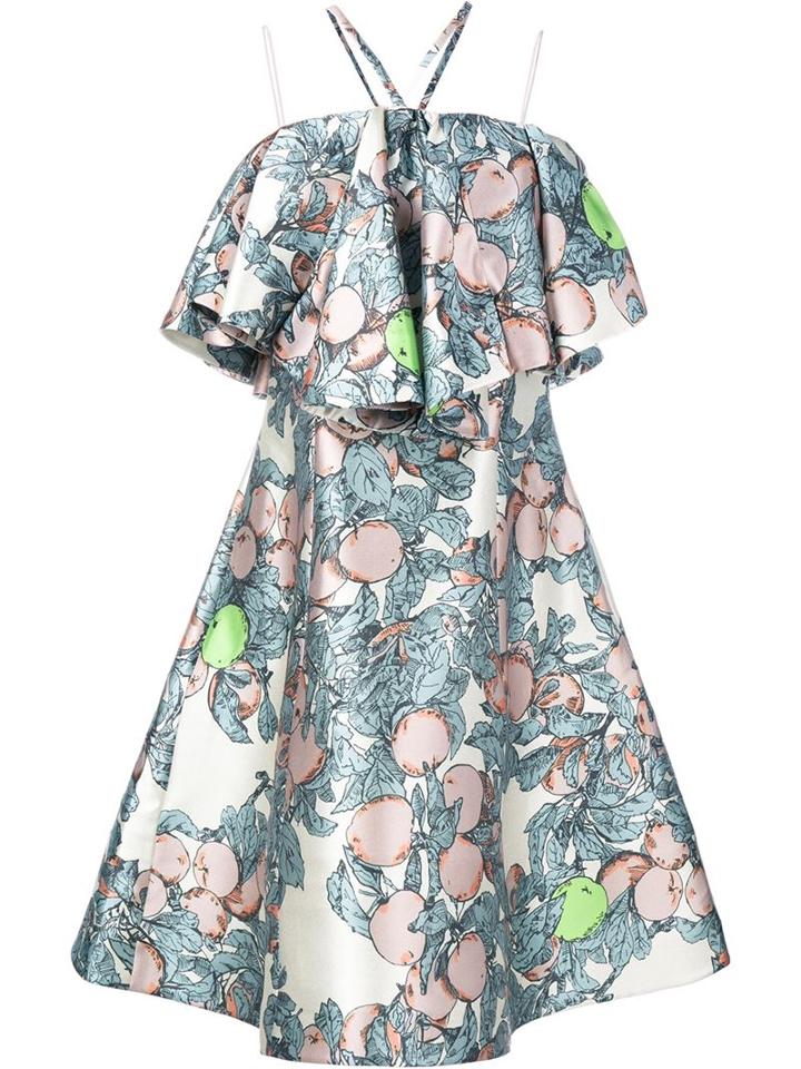 Vika Gazinskaya Printed Bow Embellished Dress, Women's, Size: 40, White, Silk/cotton