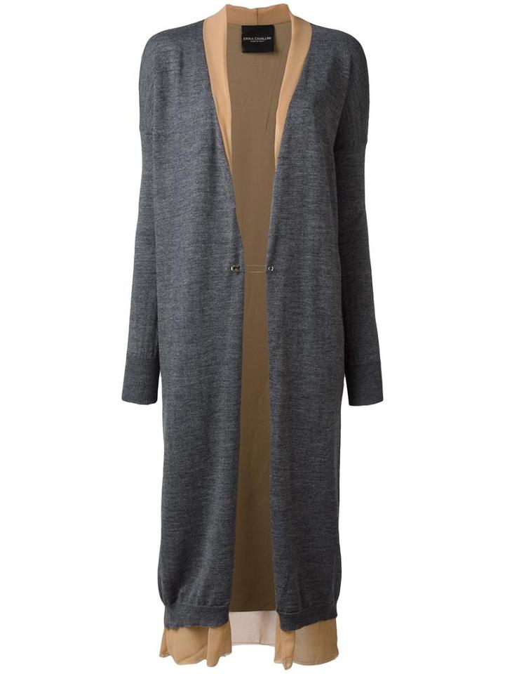 Erika Cavallini Layered Long Cardigan, Women's, Size: Medium, Grey, Polyester/wool/acrylic