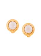 Chanel Vintage Round Centre Pearl Earrings - Metallic