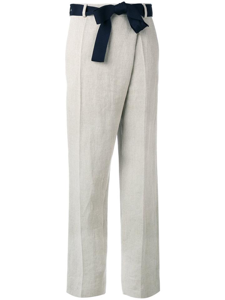 Victoria Beckham - Overlap Trousers - Women - Cotton/linen/flax - 8, Nude/neutrals, Cotton/linen/flax