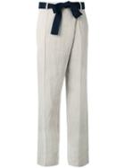 Victoria Beckham - Overlap Trousers - Women - Cotton/linen/flax - 8, Nude/neutrals, Cotton/linen/flax