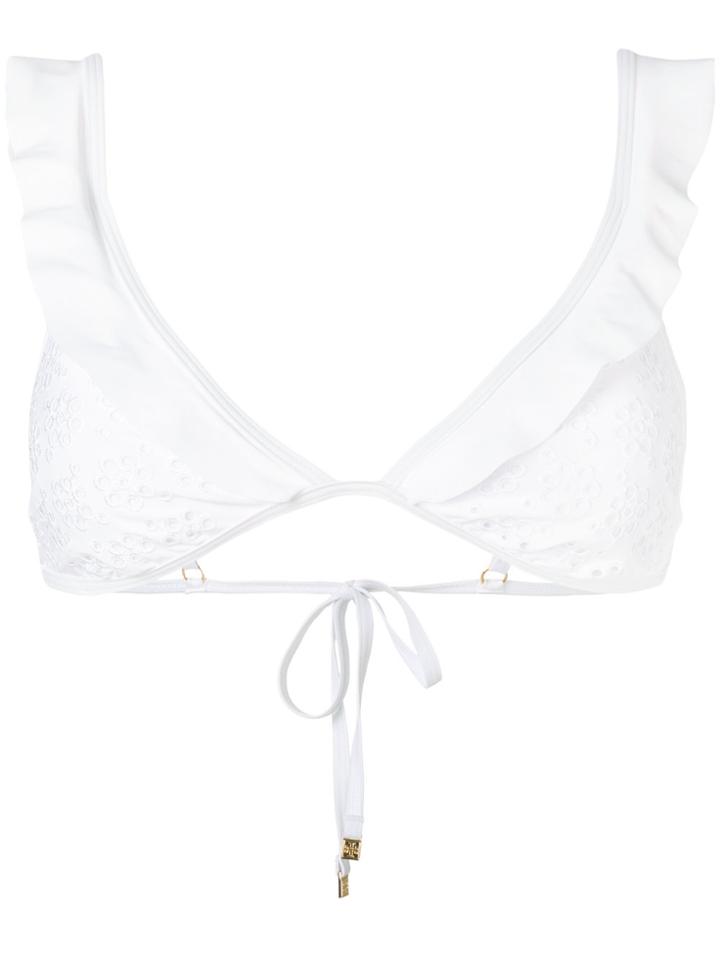 Tory Burch Floral Embroidered Bikini Top - White