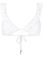 Tory Burch Floral Embroidered Bikini Top - White
