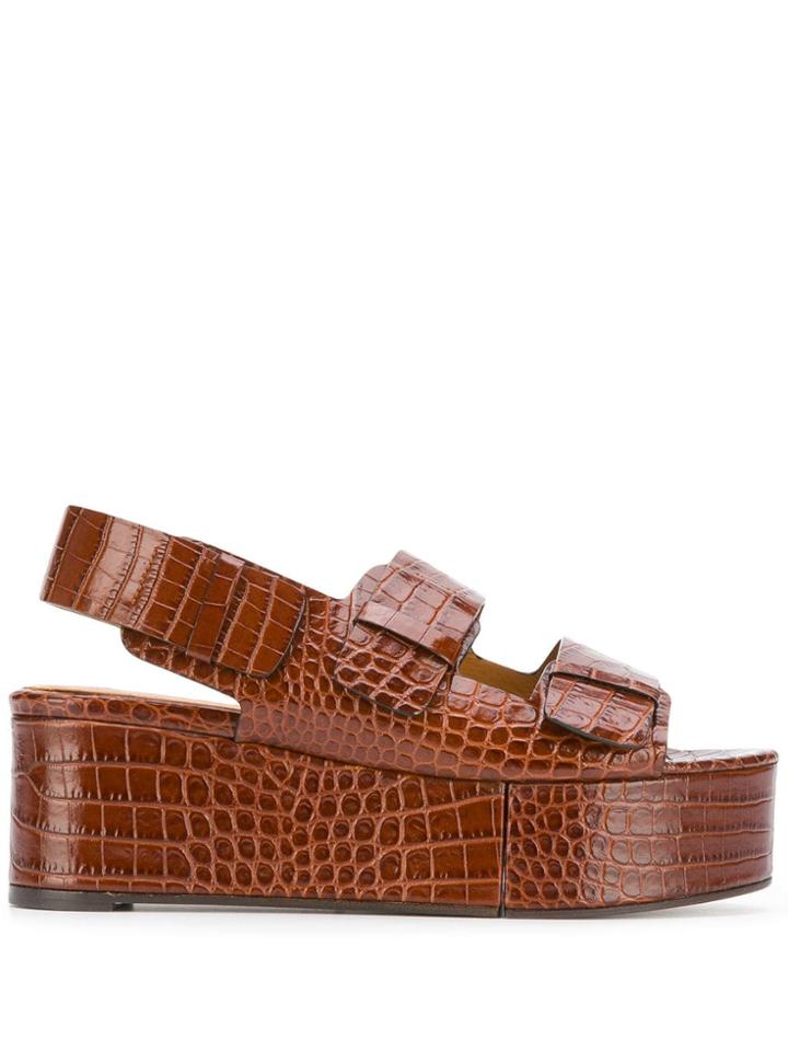 Clergerie Crocodile Effect Platform Sandals - Brown
