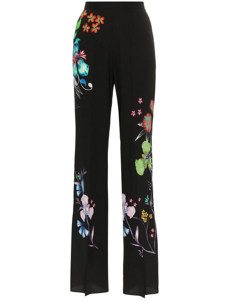 Etro Wide Leg Floral Print Trousers - Black