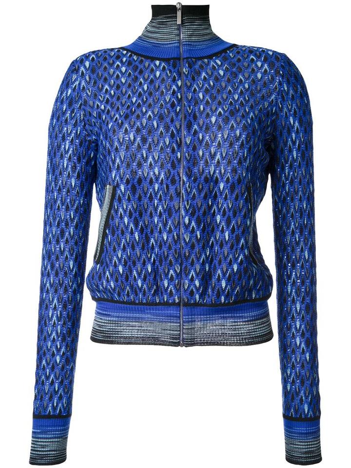 Missoni Pattern Zipped Cardigan, Women's, Size: 40, Blue, Nylon/viscose/wool