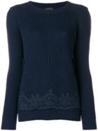 Ermanno Ermanno Ribbed Knit Lace Trim Sweater - Blue