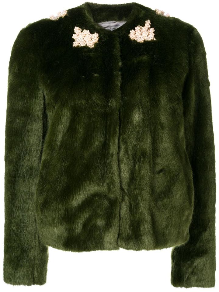Shrimps Embellished Faux-fur Jacket - Green