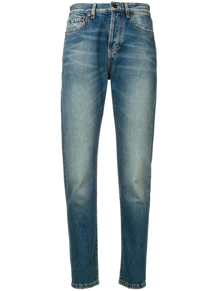 Saint Laurent Stonewashed Slim High Rise Jeans - Blue