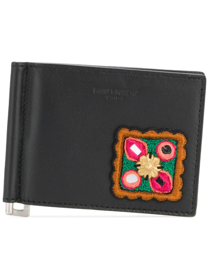 Saint Laurent Embroidered Bill Clip Wallet - Black