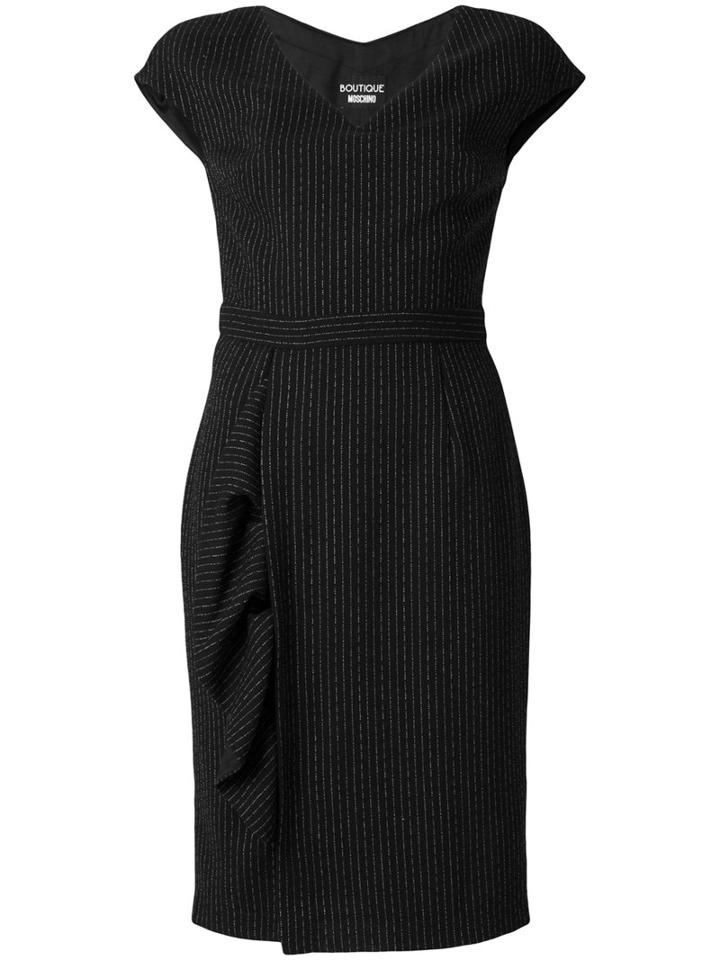 Boutique Moschino - Fitted Pinstripe Dress - Women - Polyester/acetate/virgin Wool/other Fibers - 44, Black, Polyester/acetate/virgin Wool/other Fibers