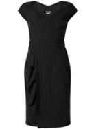 Boutique Moschino - Fitted Pinstripe Dress - Women - Polyester/acetate/virgin Wool/other Fibers - 44, Black, Polyester/acetate/virgin Wool/other Fibers