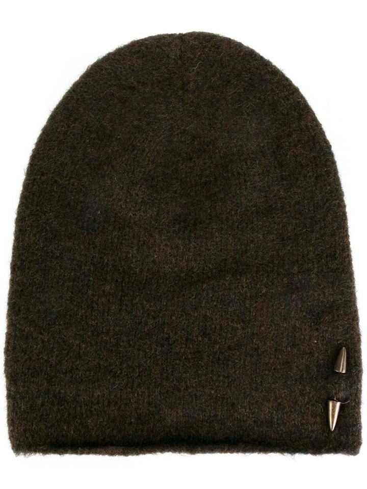 Isabel Benenato Piercing Detail Beanie Hat, Men's, Green, Polyamide/spandex/elastane/yak/merino