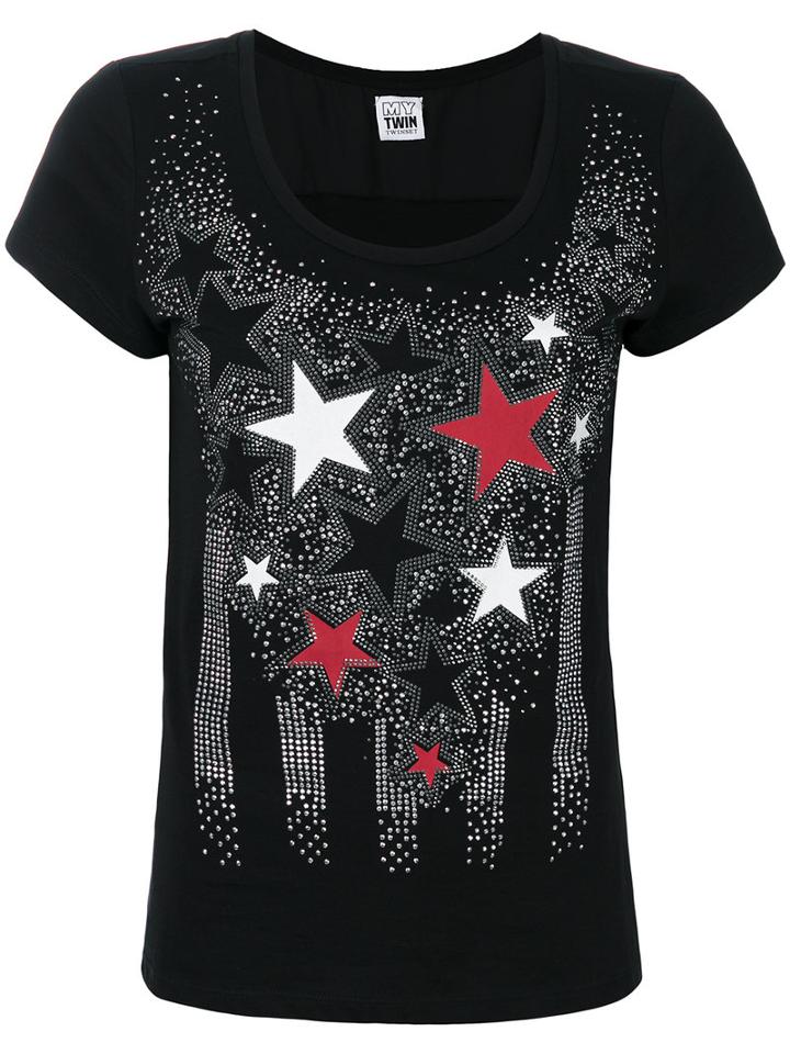 Twin-set - Star Print Embellished T-shirt - Women - Cotton/polyester - Xl, Black, Cotton/polyester