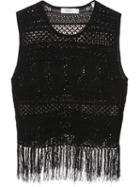 A.l.c. Fringed Crochet Tank Top, Women's, Size: Medium, Black, Nylon/rayon