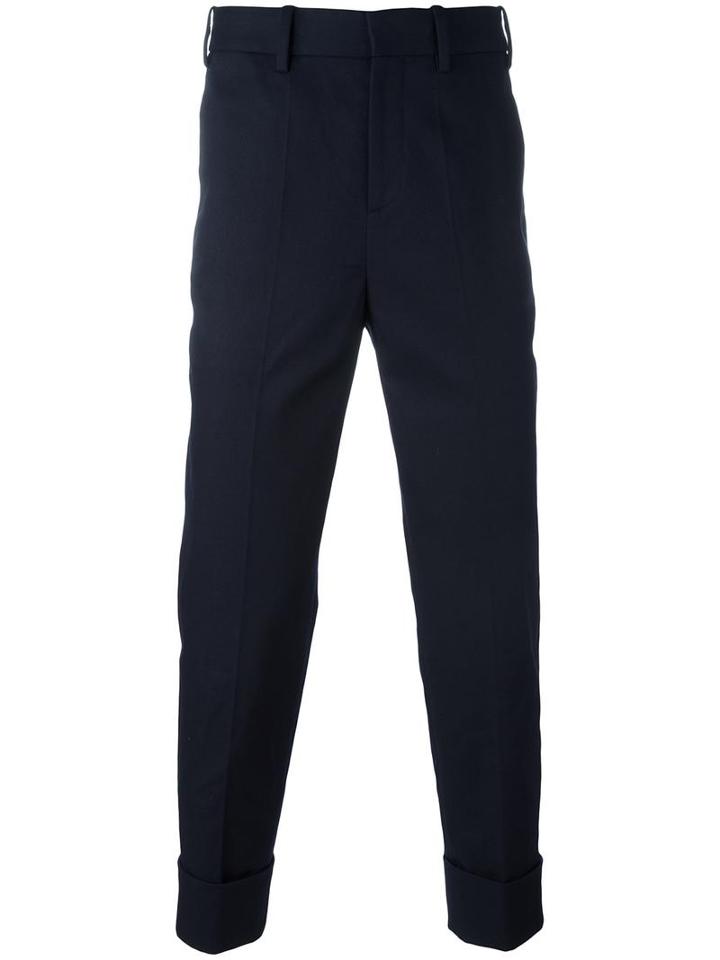 Neil Barrett Cropped Trousers, Men's, Size: 48, Blue, Cotton/spandex/elastane