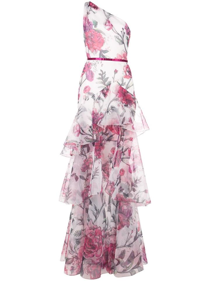 Marchesa Notte Printed One-shoulder Dress - Neutrals