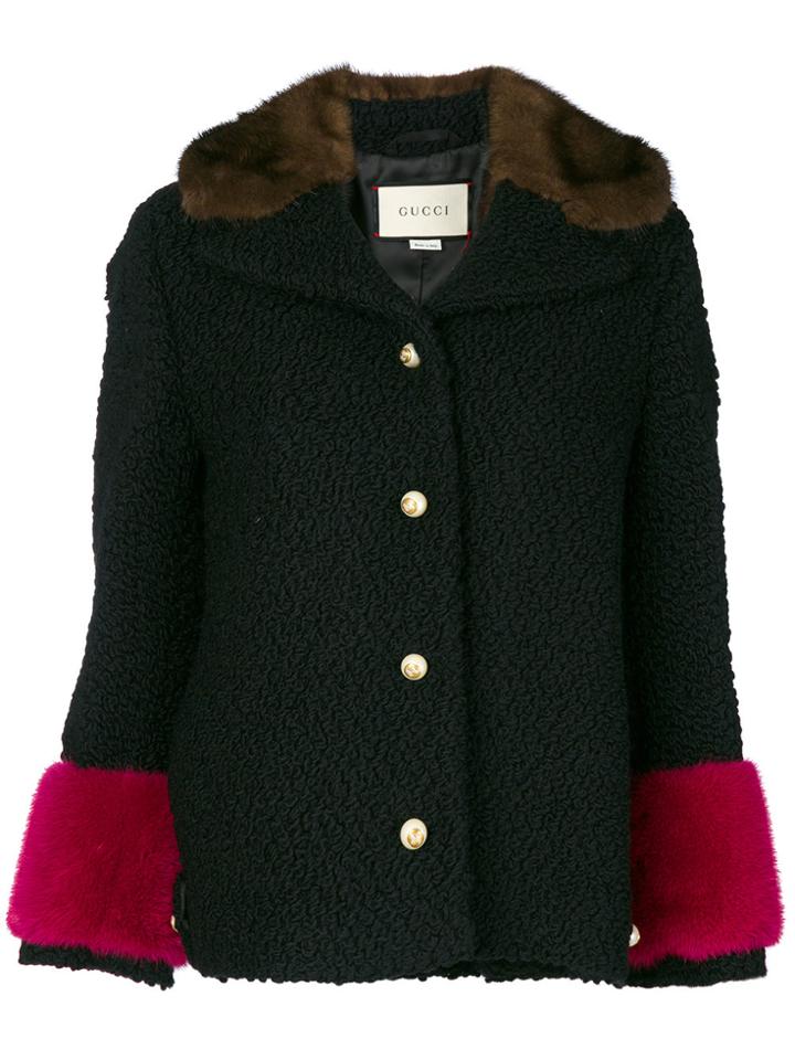 Gucci Astrakhan Contrast Trim Jacket - Black