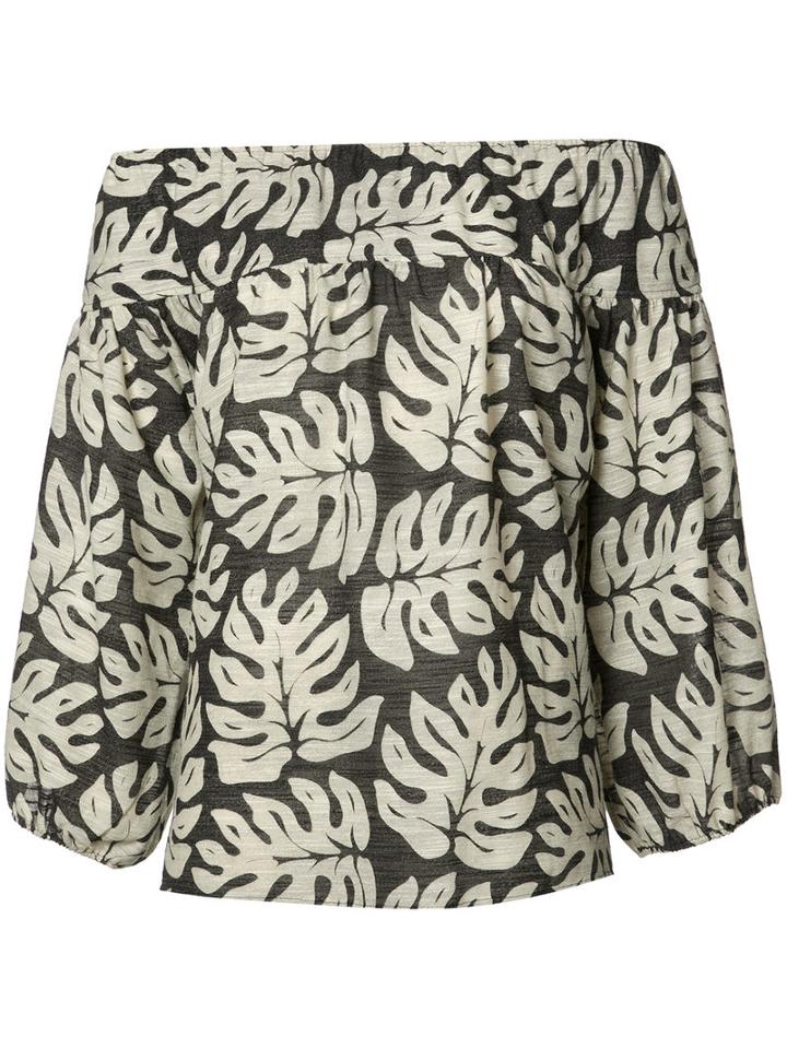 Chloé Three-quarter Top With Palm-leaf Print, Women's, Size: 40, Black, Cotton/wool