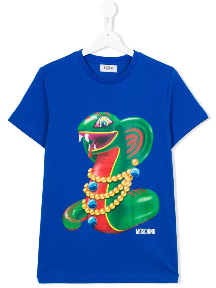 Moschino Kids Snake Print T-shirt, Boy's, Size: 14 Yrs, Blue