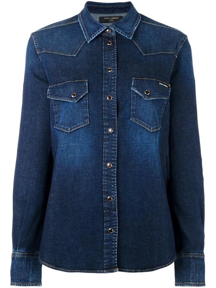 Dolce & Gabbana Western Denim Shirt, Women's, Size: 44, Blue, Cotton/spandex/elastane