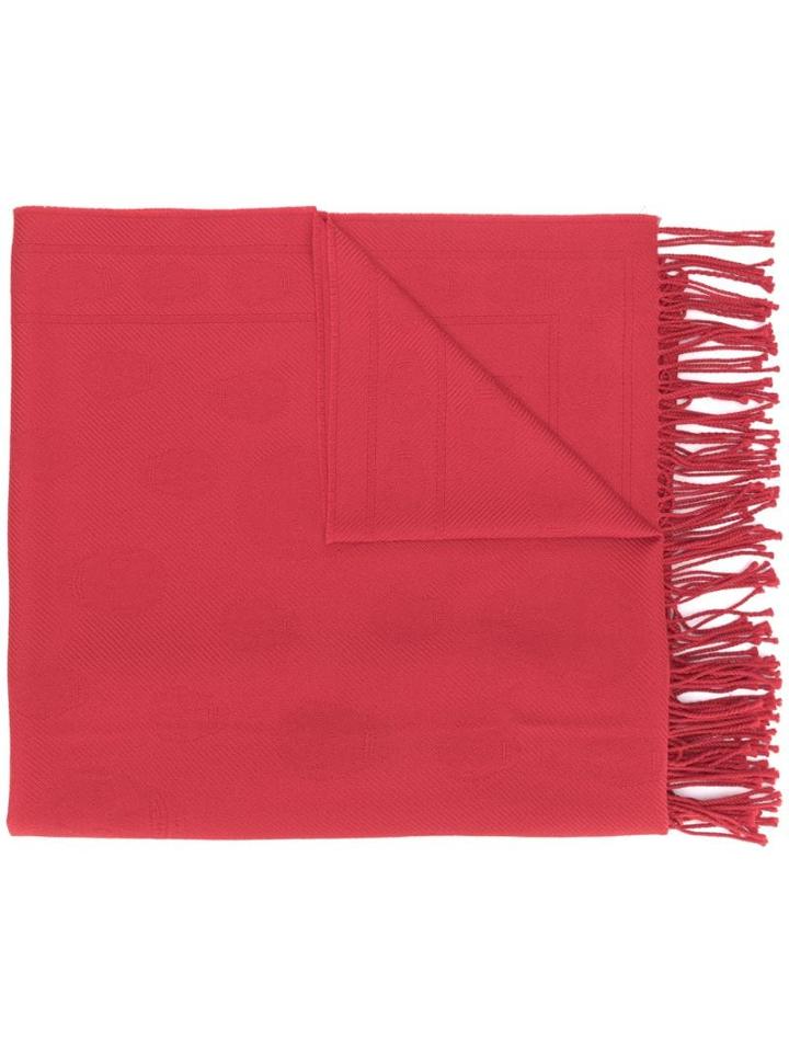 Alexander Mcqueen Jacquard Skull Fringed Scarf - Red