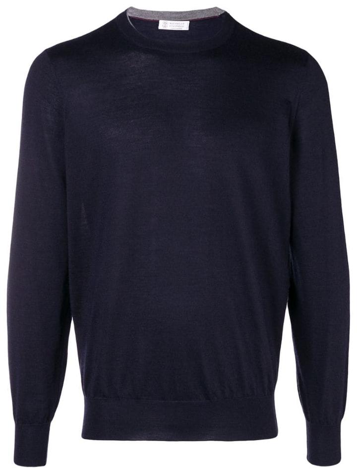 Brunello Cucinelli Elbow Patch Lightweight Sweater - Blue