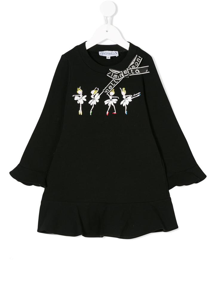 Simonetta - Ballerina Print Dress - Kids - Cotton/spandex/elastane - 4 Yrs, Black