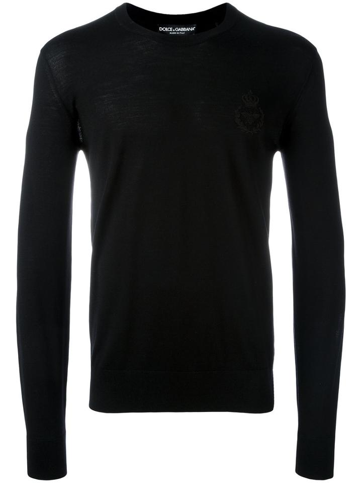 Dolce & Gabbana Bee & Crown Embroidered Jumper, Men's, Size: 50, Black, Wool