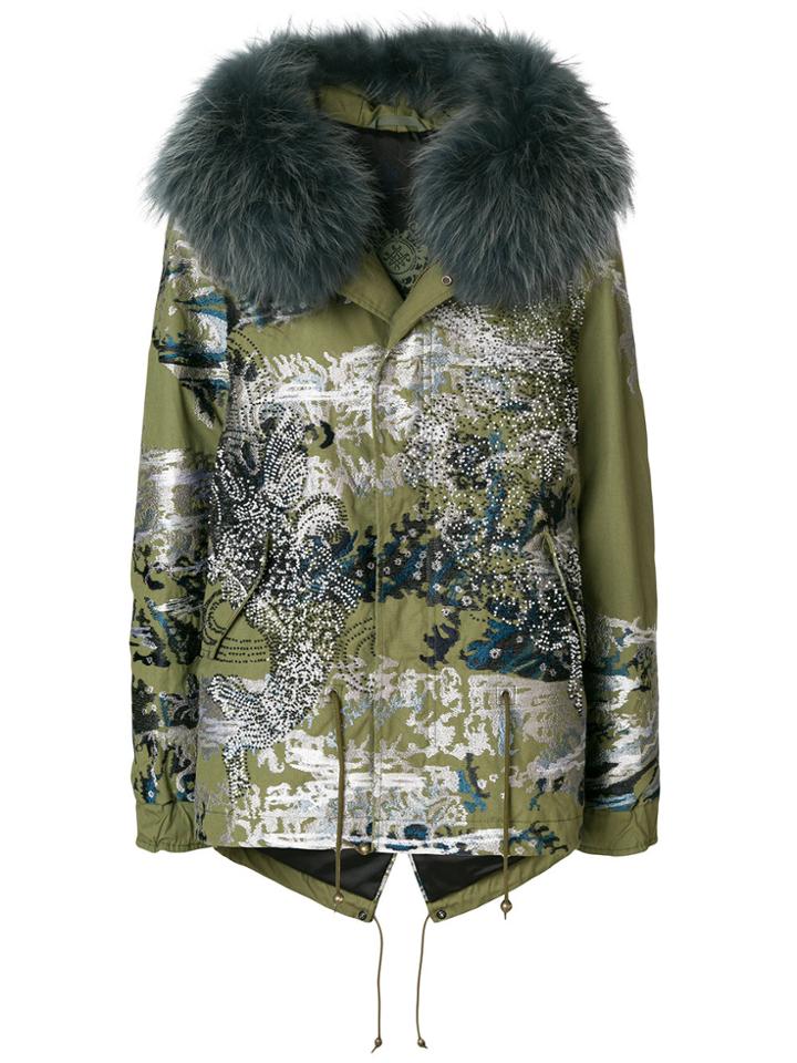 Mr & Mrs Italy Embellished Print Parka Coat - Multicolour