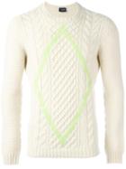 Drumohr Aran Diamond Detail Jumper, Men's, Size: 48, White, Lambs Wool