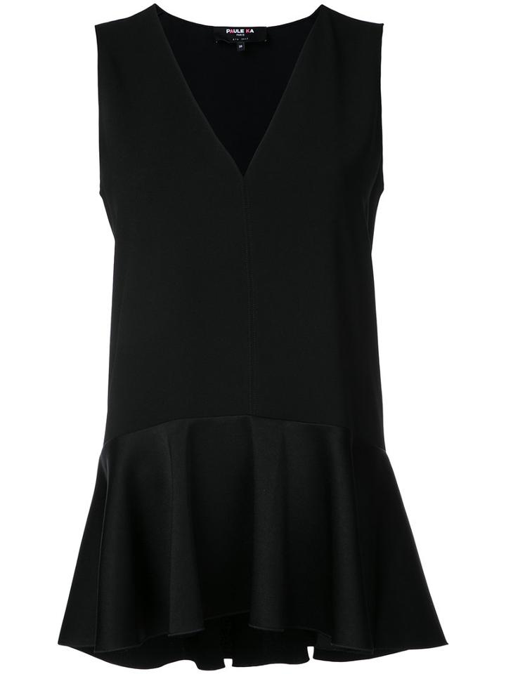 Paule Ka - Sleeveless Ruffle Hem Woven Top - Women - Polyester/triacetate - 40, Black, Polyester/triacetate