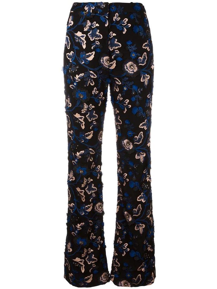 Self-portrait Embroidered Flared Trousers, Women's, Size: 10, Black, Polyester/cotton/spandex/elastane