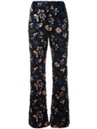 Self-portrait Embroidered Flared Trousers, Women's, Size: 10, Black, Polyester/cotton/spandex/elastane