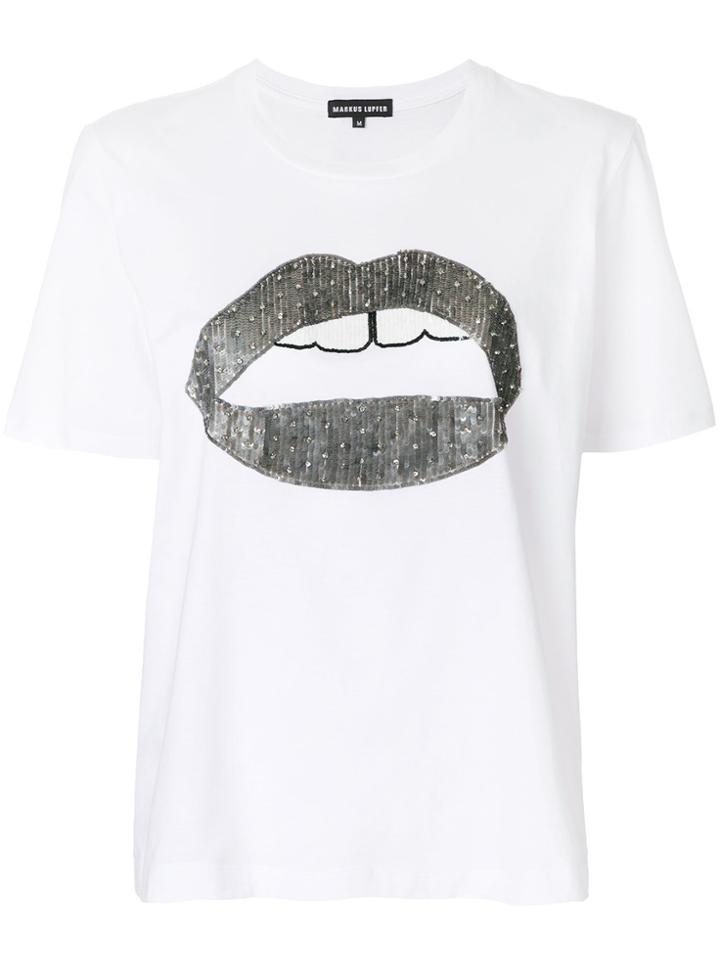 Markus Lupfer Alex Lips Sequined T-shirt - White